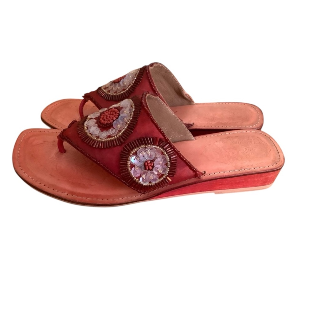 J Jill boho leather sequin mandala t-strap sandals size 8 bohemian sandals Sz 8